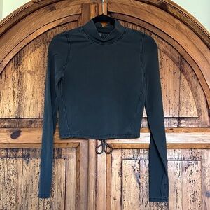 Free People Crop Long Sleeve Mock Neck Black Workout Top Athleisure